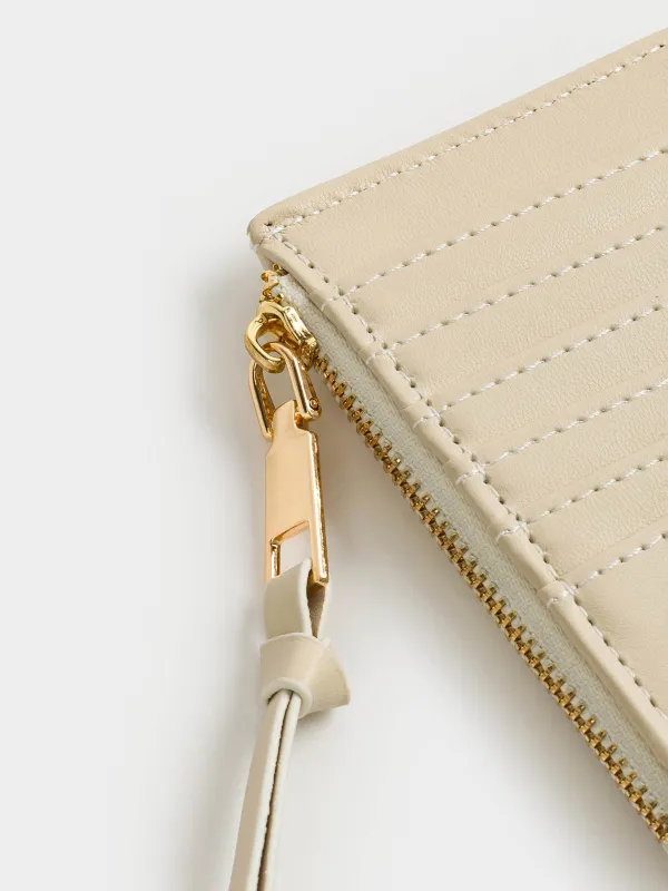 Women's wallet, 13x8 cm, with zipper, with card slots, polyurethane, milk, Quilted, image-2