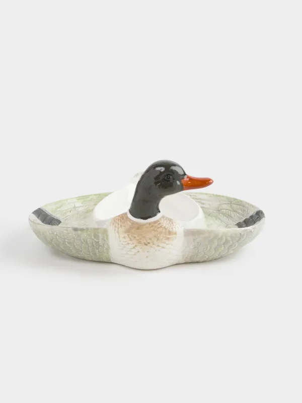 Divided plate, 21x20 cm, 3 compartments, ceramic, green and white, Drake, Duck, image-3