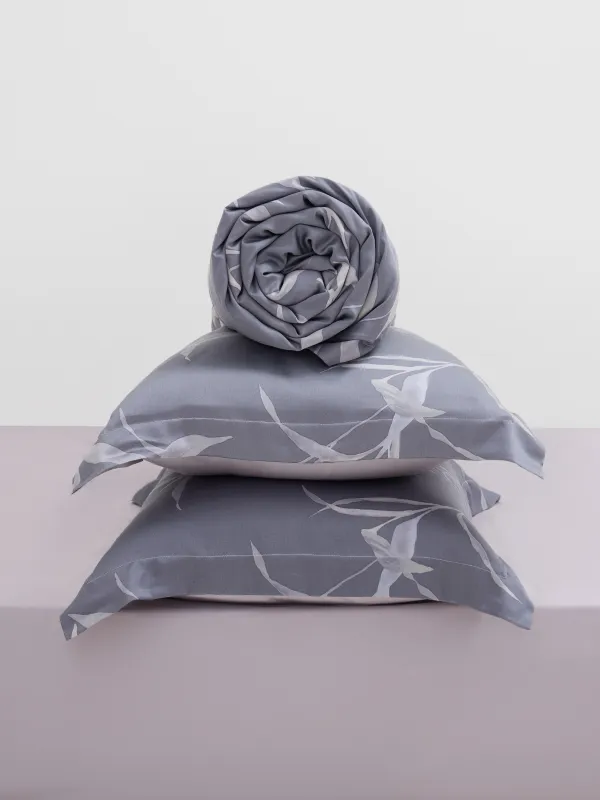 Bed linen set, euro, tencel 300 TC, gray-purple, Leaves,Tencel, image-6