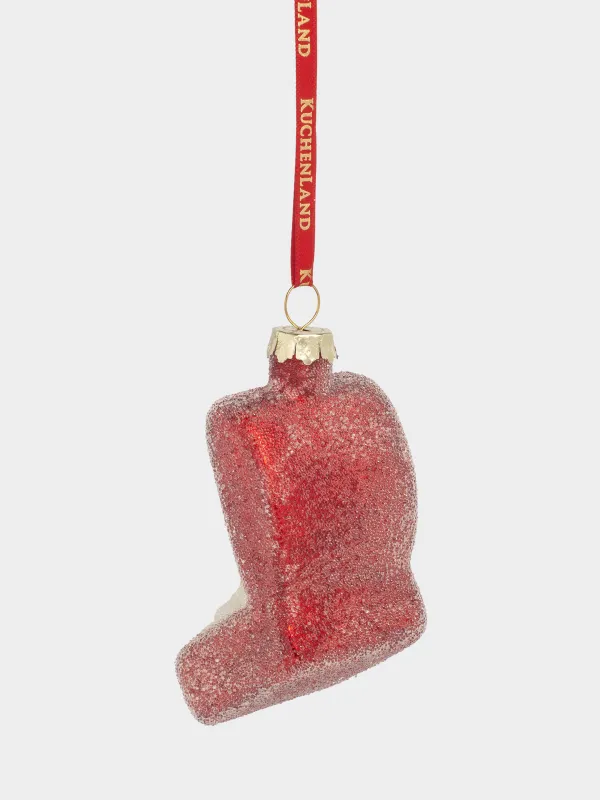 Christmas tree toy, 5x7 cm, glass, with sequins, red, Box with ring, Figure christmas, image-2