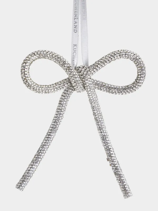 Christmas tree toy, 10 cm, acrylic / metal, silver, Bow, Figure sparkle, image-0