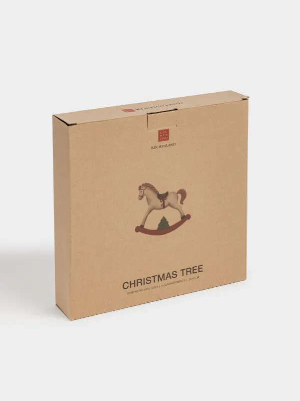 Divided plate, 25 cm, 5 compartments, ceramics, Horse and fir branches, Christmas tree, image-8