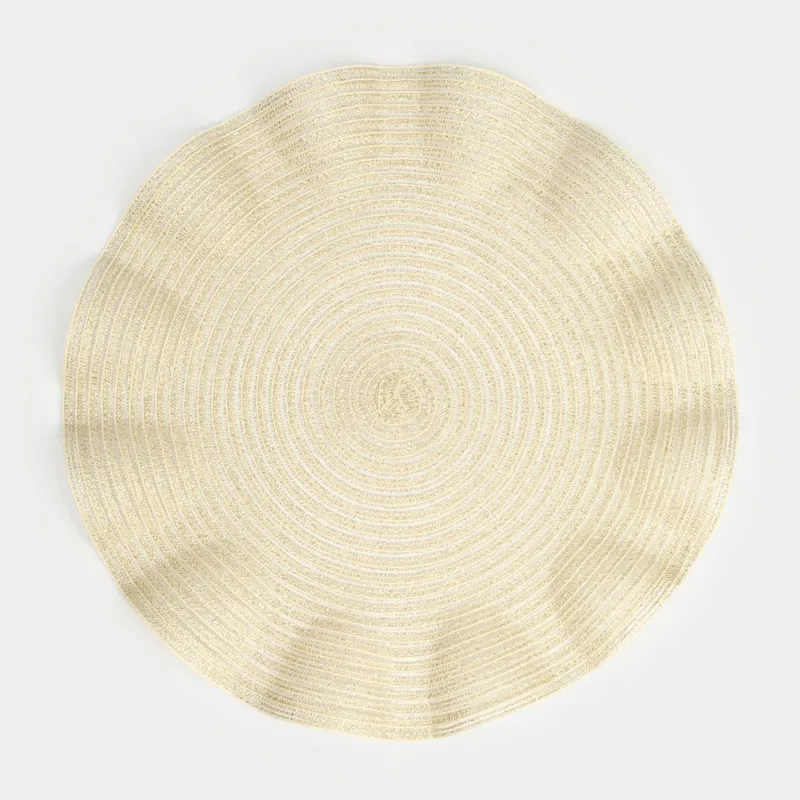 Placemat, 38 cm, PET, round, golden, Wavy edges, Rotary shine wave