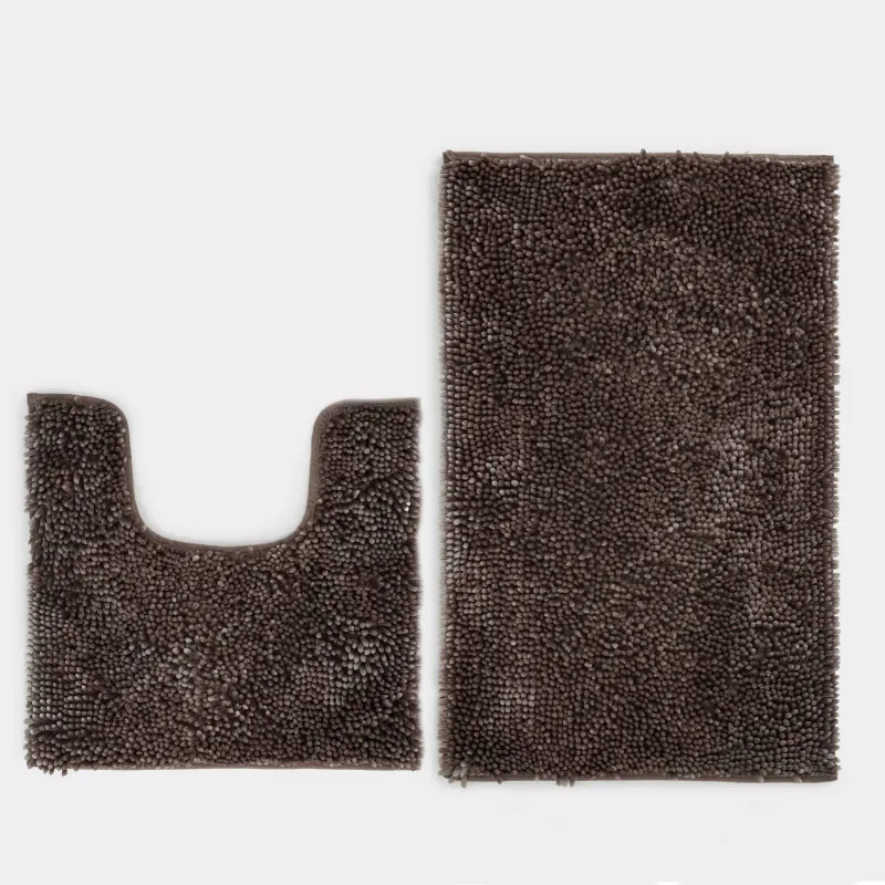 Bathroom mat, 50x80 / 50x50 cm, 2 pcs, Anti-slip, Polyester, Brown, Fluffy