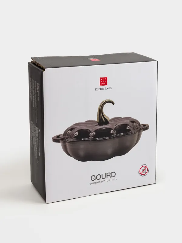 Saucepan, 26 cm, 2.3 l, with lid, cast iron, Brown, Pumpkin, Gourd, image-6