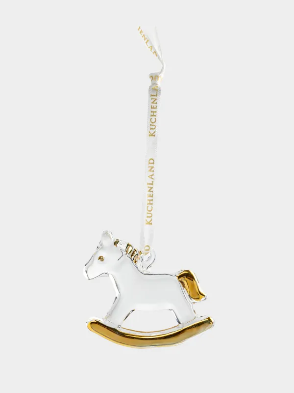 Christmas tree toy, 5 cm, glass, golden, Rocking horse, Figure horse, image-1