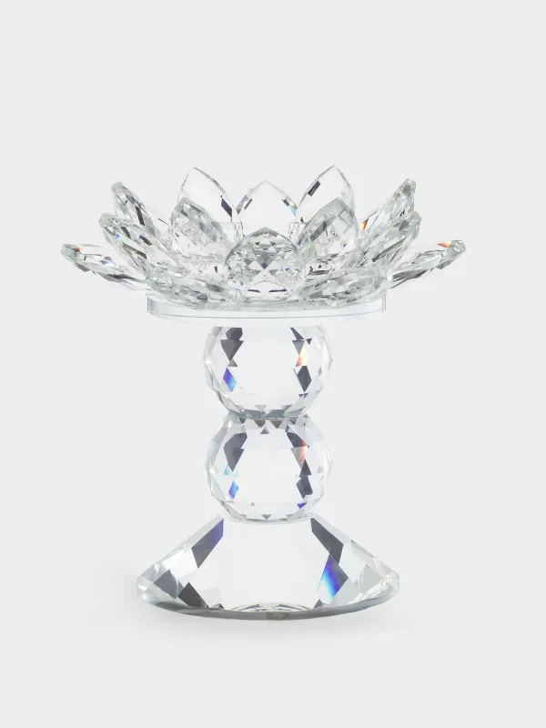 Candlestick, 13 cm, for a cylindrical candle, on a leg, glass, Flower, Crystal flower, image-0