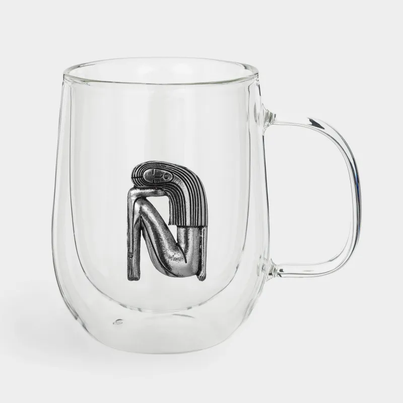 Mug, 350 ml, glass B / metal, silver, Virgin, Air zodiac, image-0