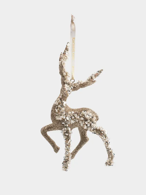 Christmas tree toy, 15 cm, foam/plastic, golden, Deer, Figure sparkle, image-3