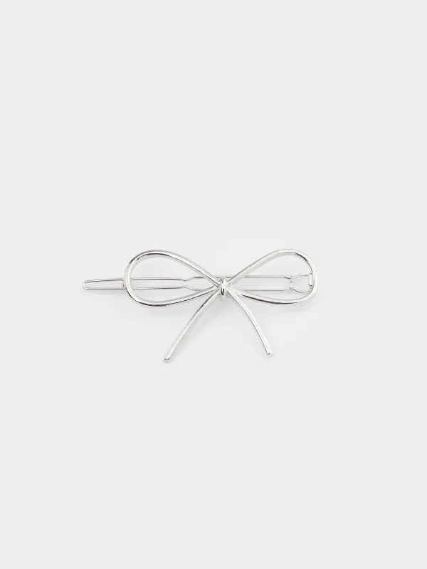 Hair clip, 7 cm, for children, metal, silver, Bow, Hair silver, image-0