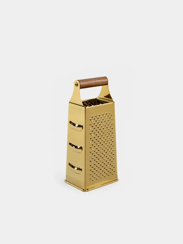 Grater, 24 cm, four-sided, steel / wood, golden, Classic gold, image-3