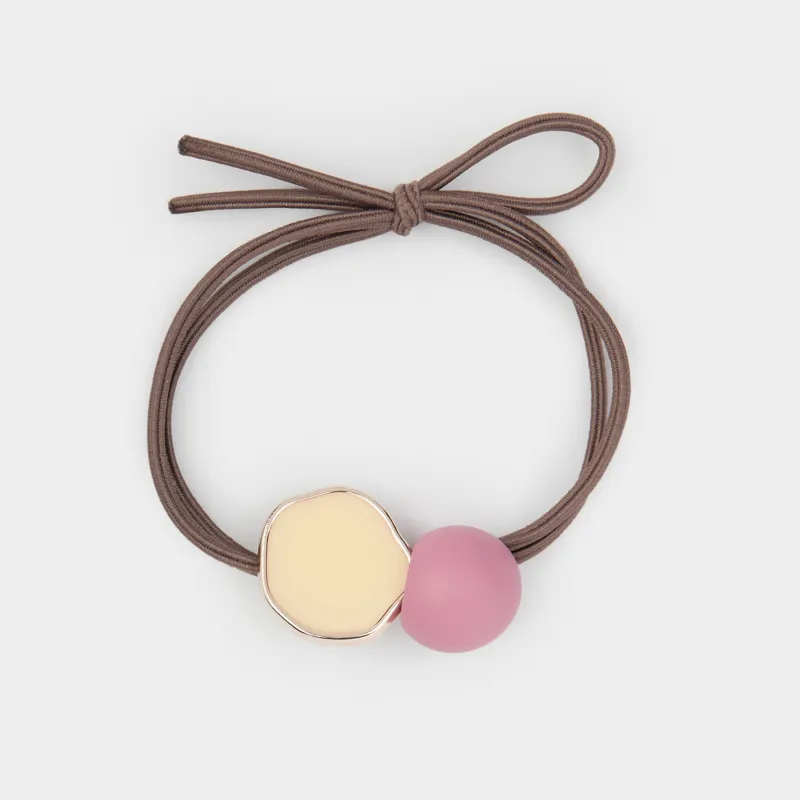 Hair tie, 5 cm, for children, plastic / polyester, pink and beige, Gracile