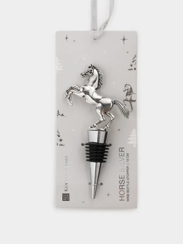 Bottle stopper, 13 cm, metal, silver, Horse on end, Horse silver, image-4