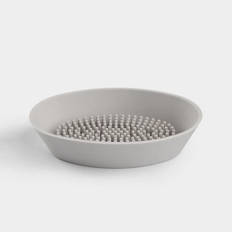 Soap dish-cleaning brush, 14x9 cm, silicone, oval, grey-beige, Manny