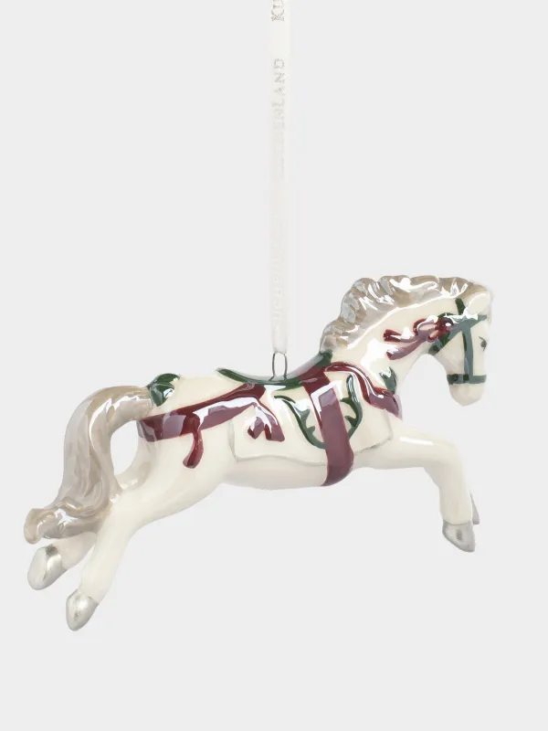 Christmas tree toy, 12 cm, ceramic, white, mother of pearl, Horse, Figure christmas, image-1