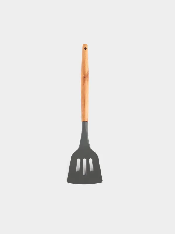 Spatula, 32 cm, slotted, silicone / wood, gray, Weekend, image-1