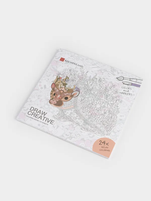 Coloring book, 20x20 cm, 24 sheets, with glitter, Patterns and animals, Draw, image-1