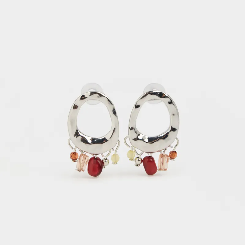 Stud earrings, 4 cm, 2 pcs, metal / plastic, gold, Beads, Jewelry