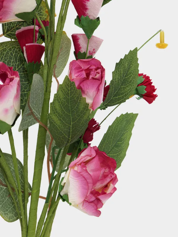 Decorative branch, 76 cm, paper / polyester, Red flowers, Flower garden, image-2