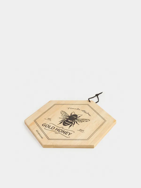 Cutting board, 25x22 cm, bamboo, hexagonal, Bee, Honey, image-1
