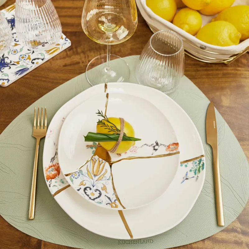 Dinner plate, 27 cm, porcelain N, white and gold, Kintsugi, Kintsugi, image-7