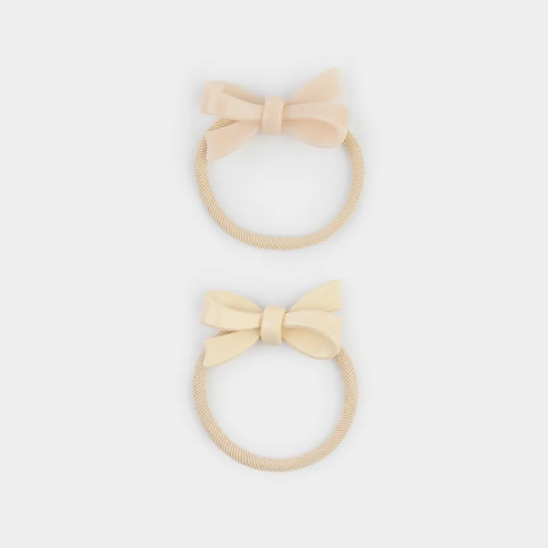 Hair tie set, 6 cm, 2 pcs, for children, acrylic / polyester, pink / milk, Bow, Gracile