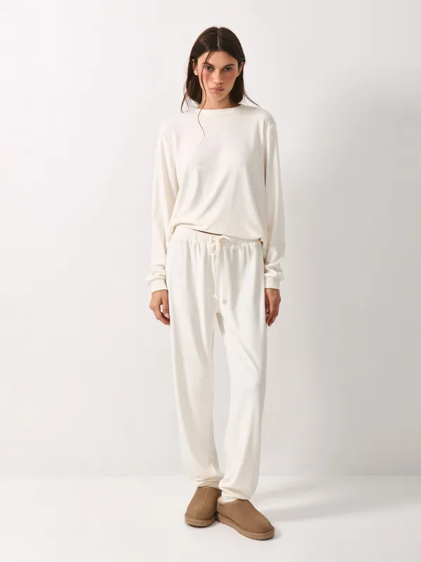 Women's trousers, homewear, size L, velour, milky, horses, Tamila, image-4