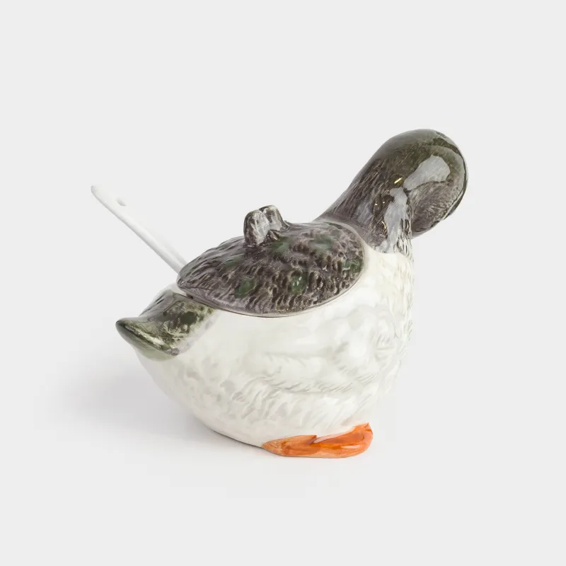 Sugar bowl, 10 cm, 220 ml, with spoon, ceramic, Duckling, Duck, image-1