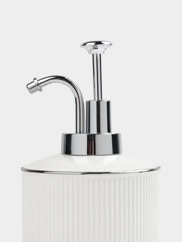 Liquid soap dispenser, 370 ml, ceramic / plastic, white, with silver edging, Kaliopa, image-2
