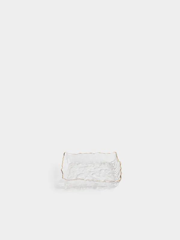 Dish, 15x15 cm, glass, square, with golden edging, Nautilus gold, image-1