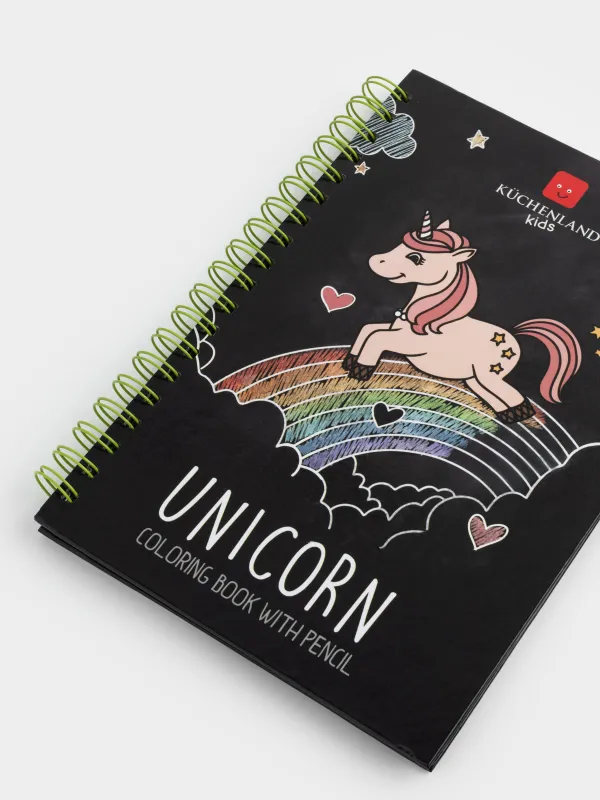 Coloring book, 19x26 cm, 24 sheets, on rings, with pencil, Unicorn, Unicorn, image-2