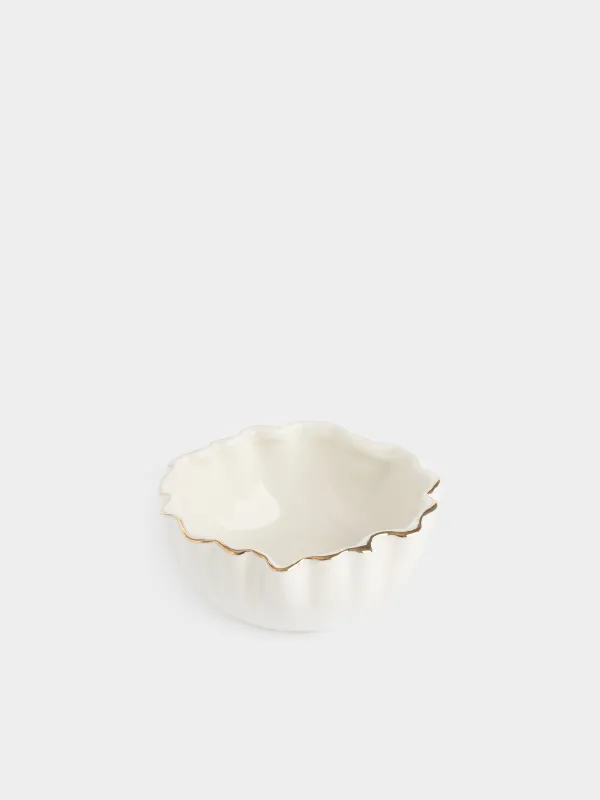 Salad bowl, 15x6 cm, 450 ml, porcelain P, with golden edging, Crumpled effect, Crumple gold, image-1