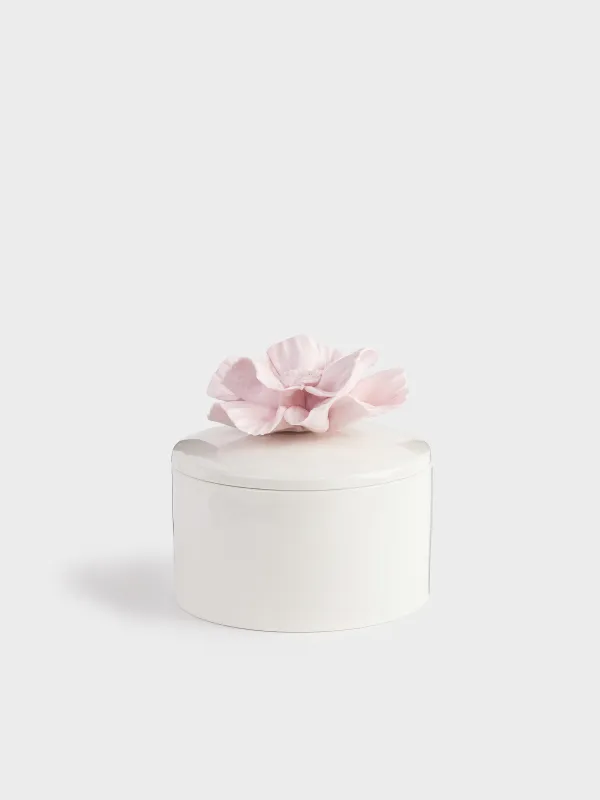 Jewelry box, 11x9 cm, ceramic, milky, Flower, Rose, image-0