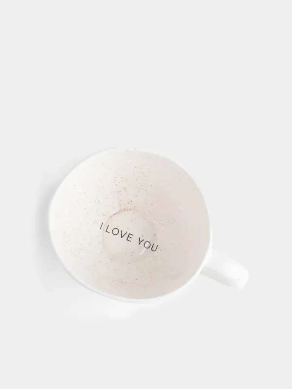 Mug, 450 ml, porcelain P, milk, speckled, I love you, Delicia, image-2