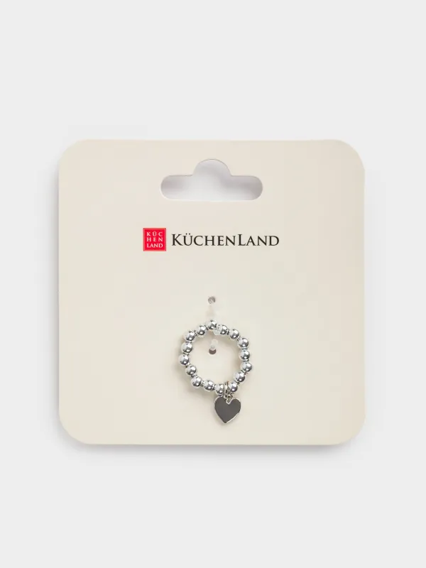 Ring, size S-M, single size, plastic, silver, Heart, Pearl heart, image-2