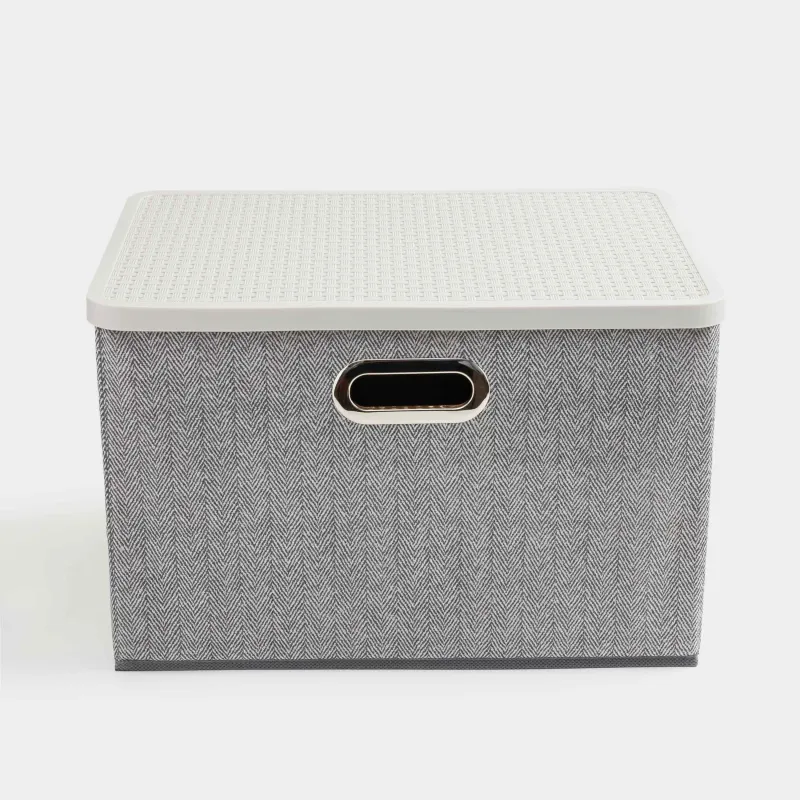 Organizer-box for things, 38x26 cm, with handles/lid, textile / plastic, gray, Pedant new, image-2