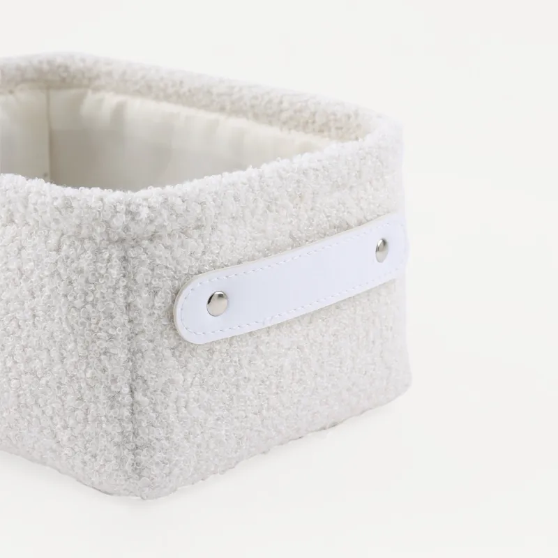 Storage basket, 20x15x10 cm, with handles, boucle, rectangular, milk, Boucle, image-1
