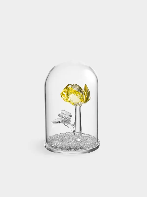 Statuette, 13 cm, crystal glass, Yellow rose in the dome, Crystal flower, image-0