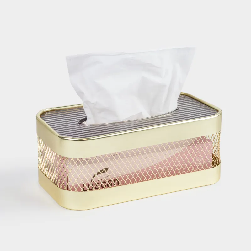 Paper napkin box, 25x14 cm, metal / plastic, gold, Mesh, Twist gold, image-5