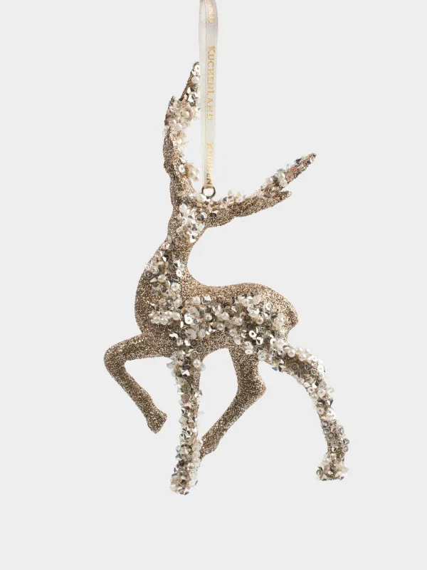 Christmas tree toy, 15 cm, foam/plastic, golden, Deer, Figure sparkle, image-0
