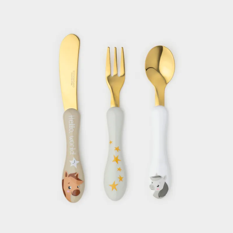 Children's cutlery, 1 person, 3 items, steel / plastic, Horse and stars, Pony stars