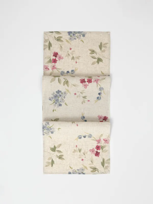 Table runner, 40x160 cm, polyester / linen, beige, Flowers, Colorful flowers, image-0