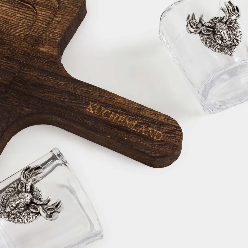 Drinking glass, 50 ml, 4 pcs, on a stand, glass / metal / wood, Moose, Lux elements decor, image-3