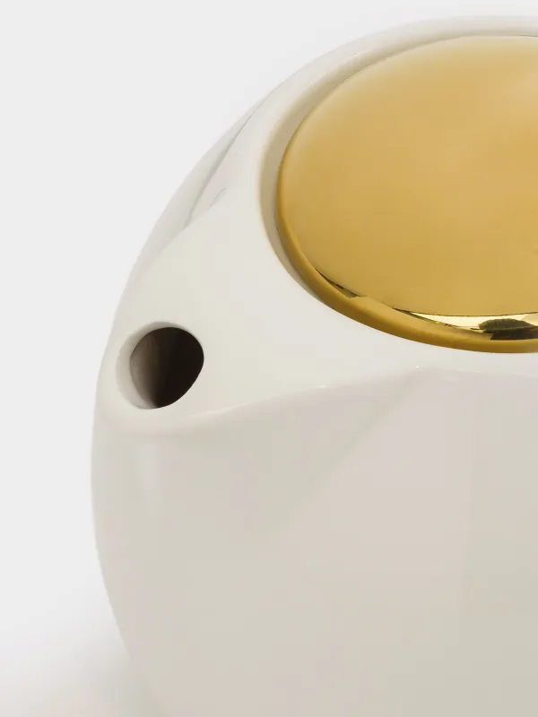 Teapot, 1 l, ceramic / steel, milky gold, Flower, Kettle ceramo, image-2