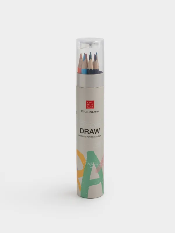 Set of pencils, 12 pcs, 17 cm, colored, in a tube with a sharpener, Draw, image-0