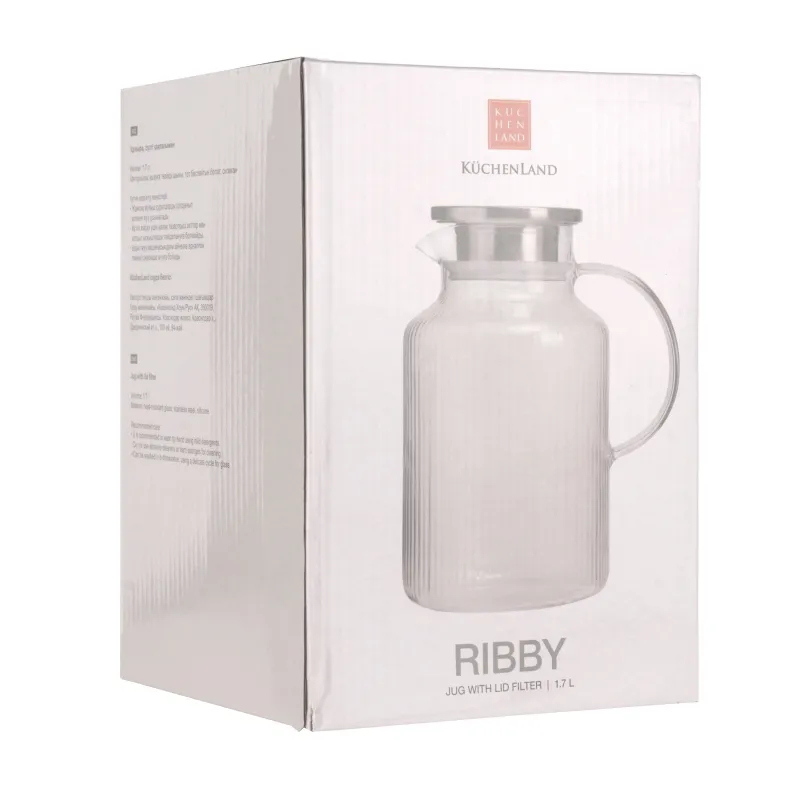 Jug, 1,7 l, with filter cap, used glass / steel, Ribby, image-2