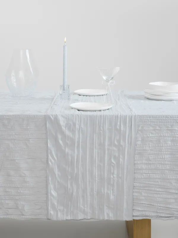 Table runner, 40x160 cm, polyester, light gray, Crumpled effect, Dented, image-1