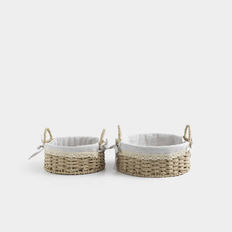 Storage basket set, 2 pieces, cellulose/cotton, round, Braided