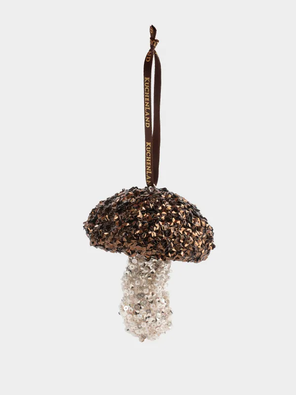 Christmas tree toy, 8 cm, foam/plastic, champagne, Mushroom, Figure sparkle, image-1