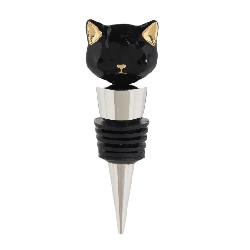 Wine bottle stopper, 10 cm, metal / glass, black, Cat, Cat